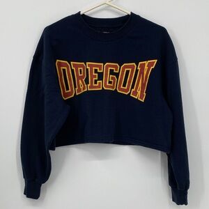 Oregon Women's Cropped Navy Sweatshirt Size Large